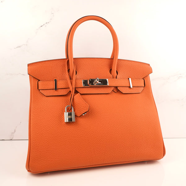 HERMES Birkin 30 Togo Orange Silver Metal Fittings