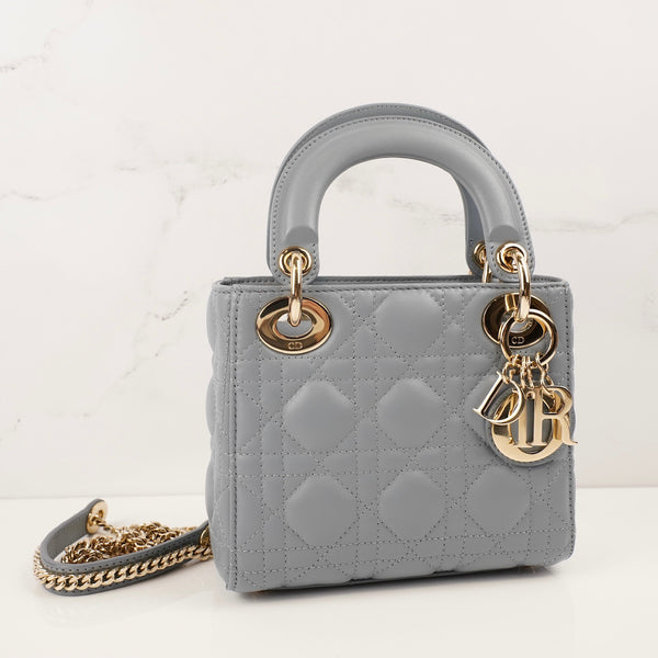 CHRISTIAN DIOR

Metallic Lambskin Cannage Mini Lady Dior Grey