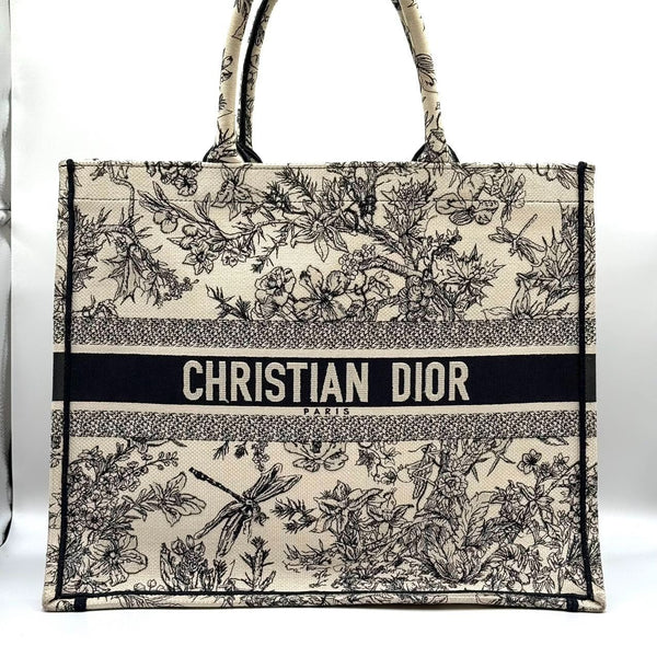 Christian Dior Book Tote Beige & Black Floral Canvas Bag