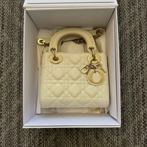 Christian Dior Lambskin Cannage Mini Lady Dior White