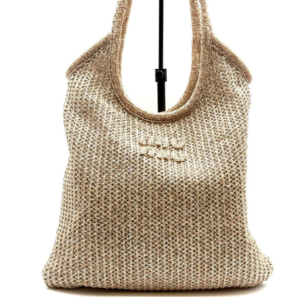 Miu Miu Beige Sequin Mesh Shoulder Tote Bag Womens Designer Accessory Elegant Lightweight Spacious