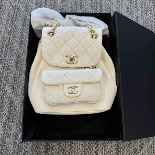 Chanel Lambskin Quilted Small Duma Drawstring Backpack White