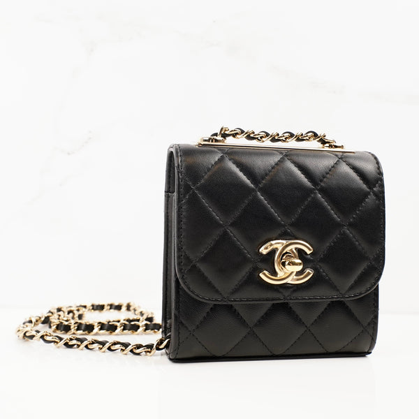 CHANEL Lambskin Quilted Mini Trendy CC Chain Wallet Black