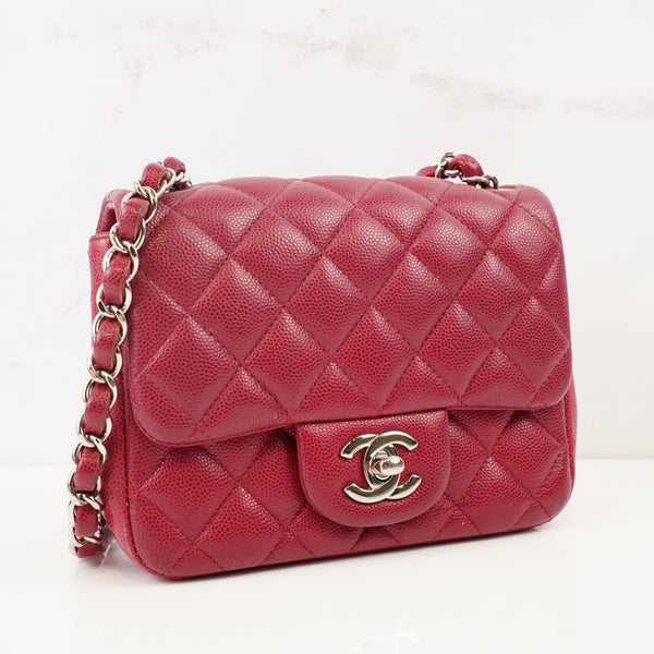 CHANEL Caviar Quilted Mini Square Flap Dark Pink