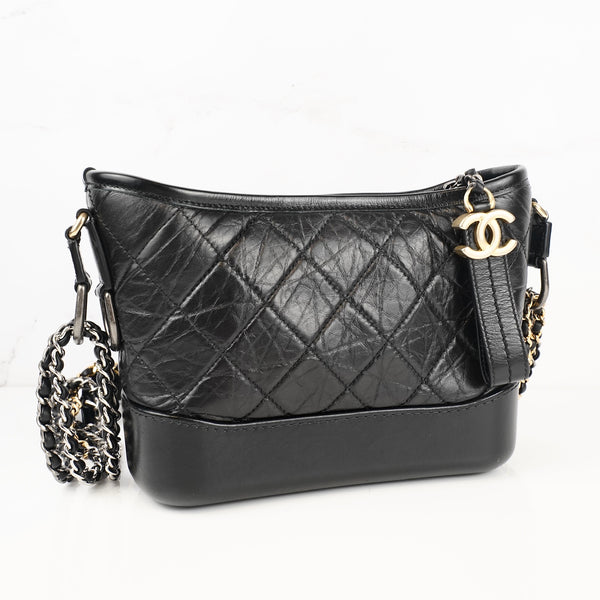 CHANEL Iridescent Aged Calfskin Quilted Small Gabrielle Hobo Black