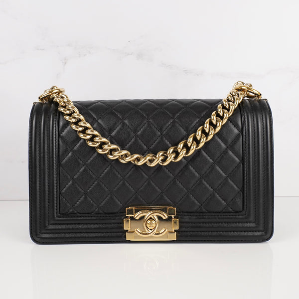 CHANEL Lambskin Quilted Medium Boy Flap Black