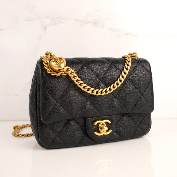 CHANEL Caviar Quilted Mini Sweetheart Flap Black