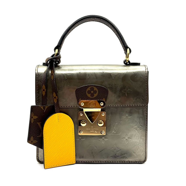 Louis Vuitton Monogram Vernis Mini Luggage Handbag With Yellow Interior & Adjustable Handle