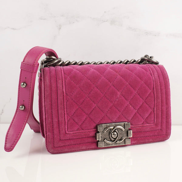 CHANEL Velvet Quilted Small Boy Flap Pink