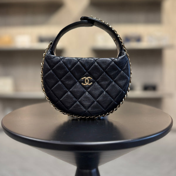 CHANEL Lambskin Quilted Chain Around Pouch Black