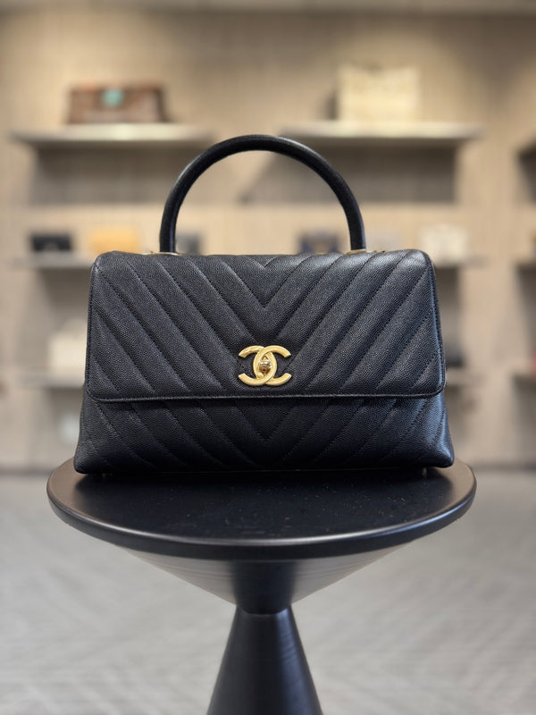 Chanel Coco Top Handle Bag Chevron Caviar Medium