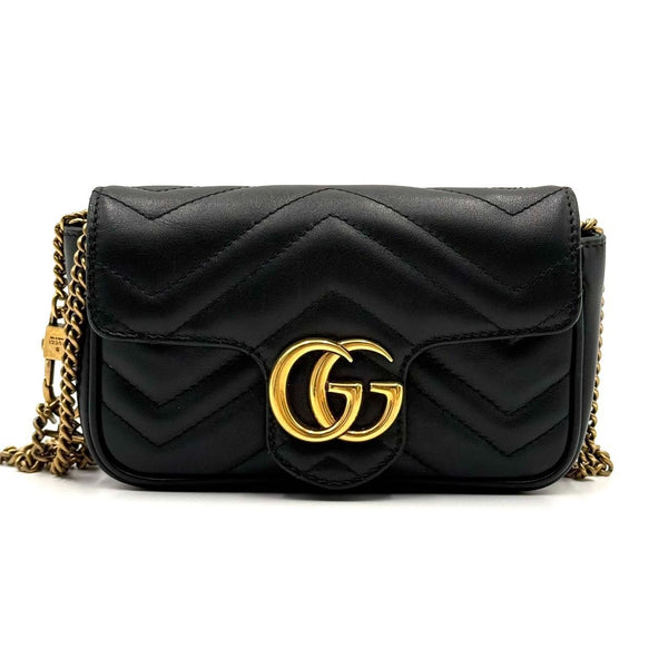 Gucci GG Marmont Mini Matelassé Black Leather Chain Shoulder Bag