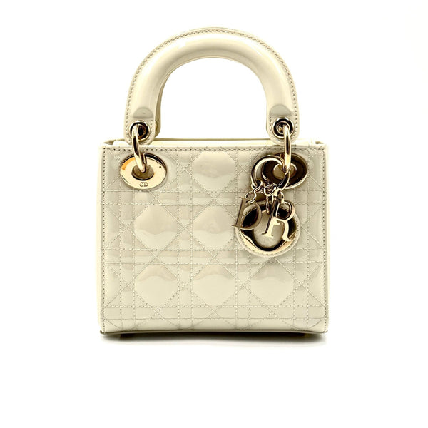 Christian Dior Lady Dior Mini Bag Beige Patent Leather Light Gold Hardware