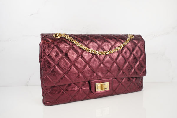 CHANEL Metallic Calfskin Quilted 2.55 Reissue Flap 227 Red