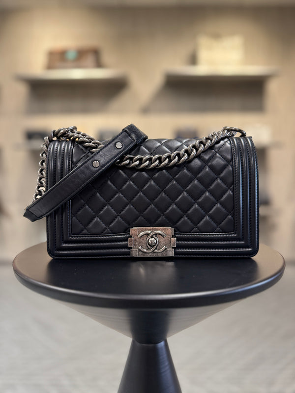 Chanel Medium Black Lambskin Boy RHW