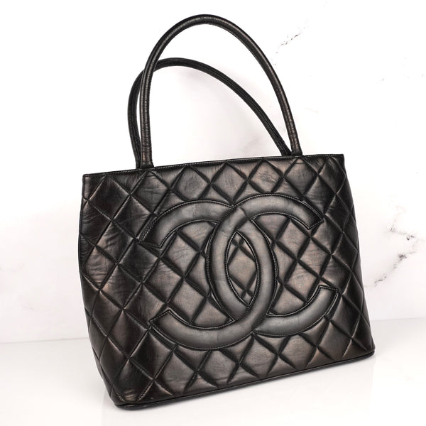 CHANEL Lambskin Medallion Tote Black