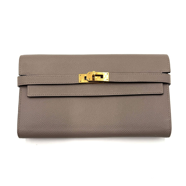 Hermès Kelly Long Wallet Epsom Leather Gray With Gold Hardware