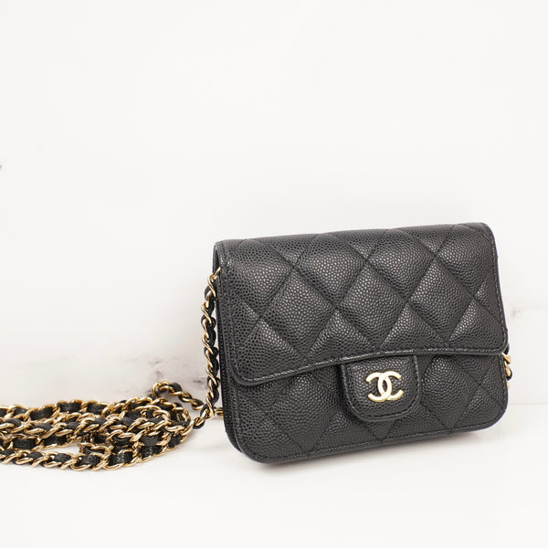 Chanel Mini Caviar Crossbody Bag Black Gold