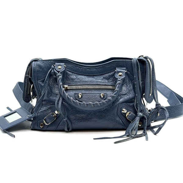Balenciaga Blue Classic Mini City Bag With Crossbody Strap & Mirror