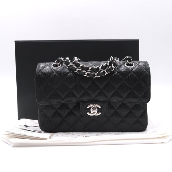 Caviar Quilted Small Double Flap Black