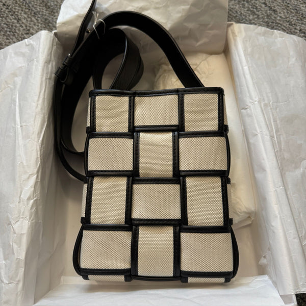 BOTTEGA VENETAWhite Mini Canvas Cassette Crossbody Bag