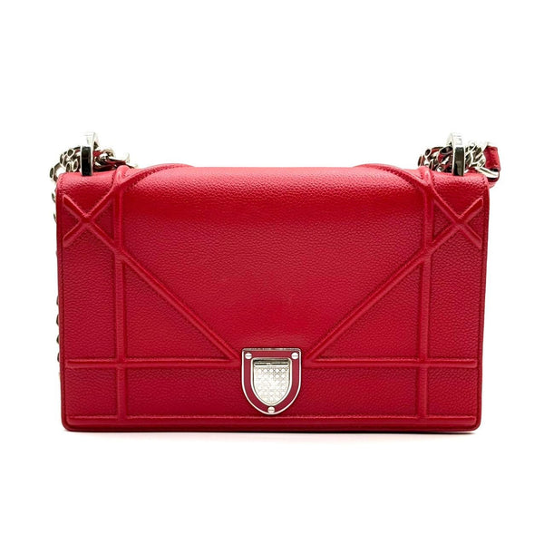 Christian Dior Red Leather Diorama Chain Wallet