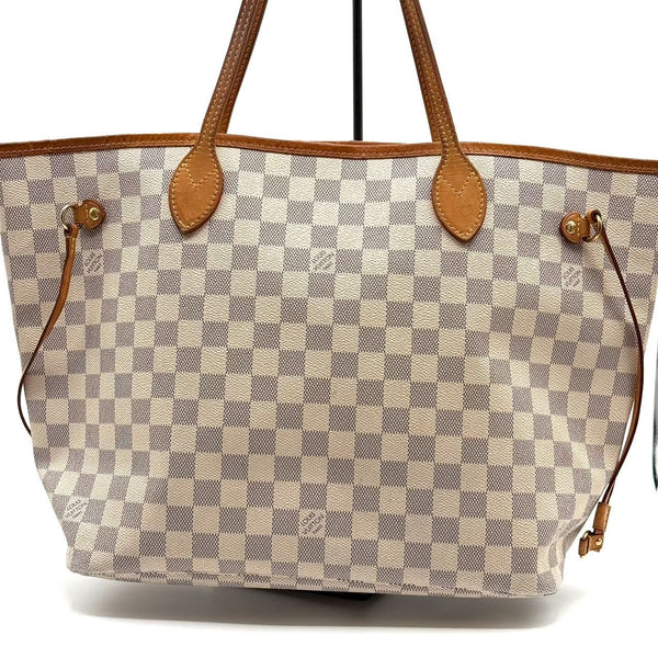 Louis Vuitton Damier Azur Neverfull MM Tote Bag With Leather Trim & Drawstring Sides