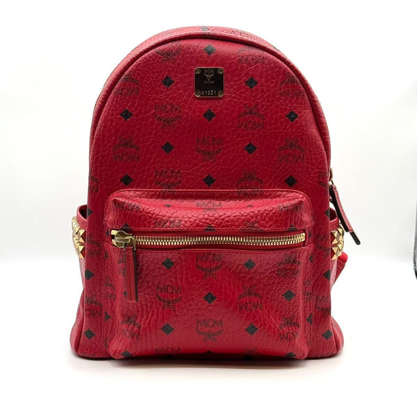 MCM Red Visetos Mini Backpack