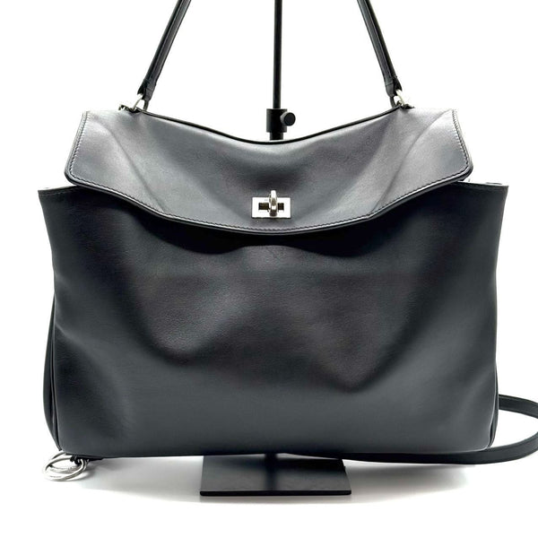 Balenciaga Black Leather Shoulder Bag With Silver Hardware & Adjustable Strap