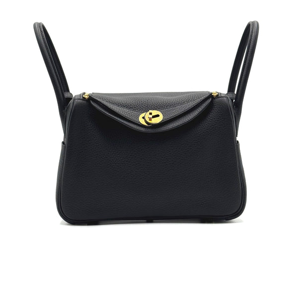Hermès Lindy 26 Black Clemence Leather Bag With Gold Hardware