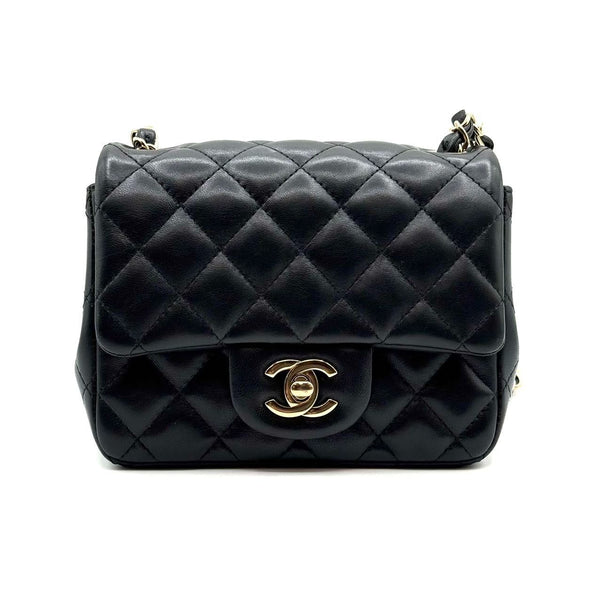 Chanel Black Quilted Lambskin Leather Flap Bag With Gold-Tone Chain Strap & CC Logo Hardware