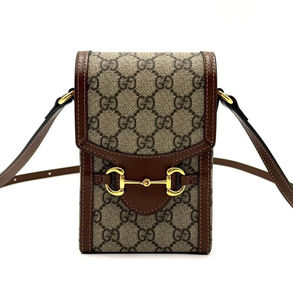 Gucci Horsebit 1955 GG Supreme Mini Crossbody Bag In Beige/Brown Coated Canvas & Leather