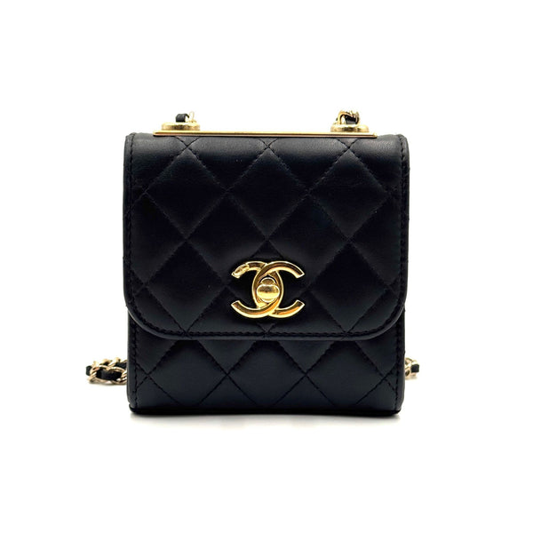 Chanel Black Quilted Lambskin Leather Mini Trendy CC Clutch with Chain