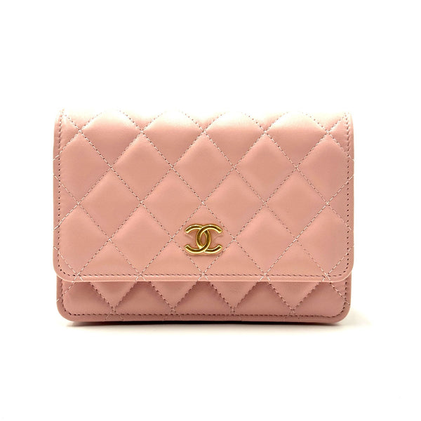 Chanel Pearl Samba Resin Pink Quilted Wallet On Chain lambskin