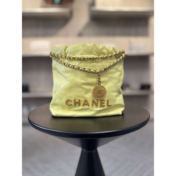Chanel Quilted Calfskin 22 Bag Mini With Gold Chain Strap & Charm