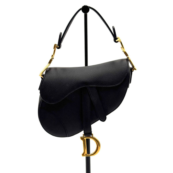 Christian Dior Black Leather Saddle Bag With Gold Hardware
