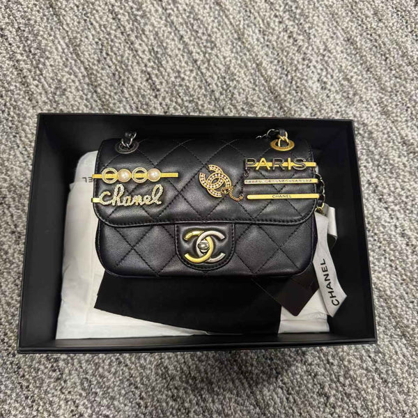 Chanel Lambskin Quilted Mini Coco Clips Single Flap Black