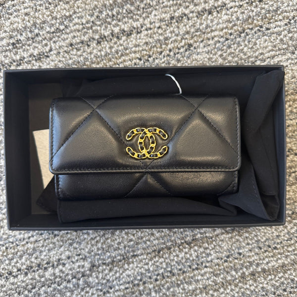 Chanel Black Quilted Leather Small Wallet With Gold-Tone CC Logo & Snap Closure