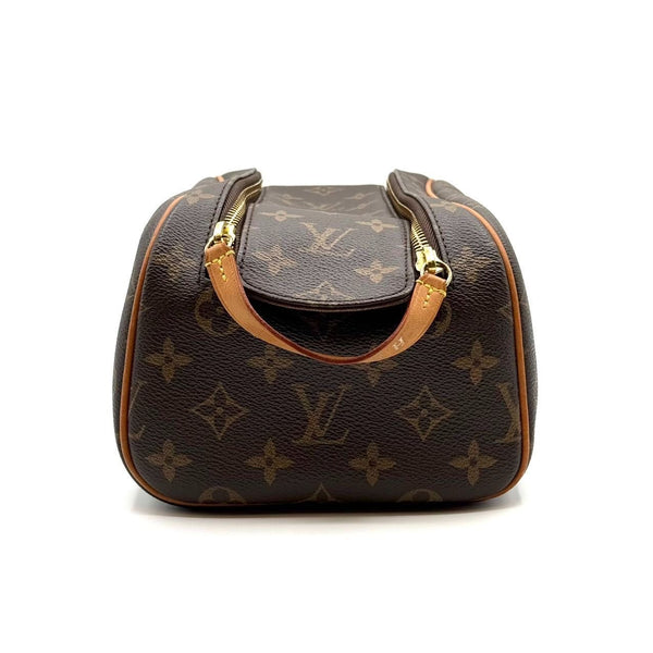 Louis Vuitton Monogram Canvas Cosmetic Pouch Bag With Leather Trim & Dual Zipper Closure