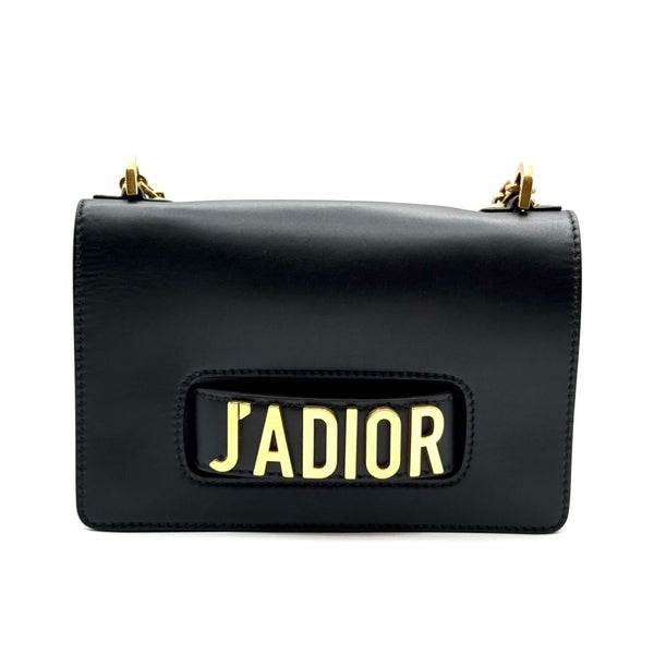 Dior JAdior Black Leather Flap Bag With Gold Chain Strap