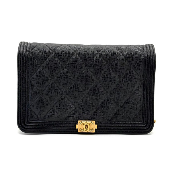 Chanel Quilted Black Caviar Leather Classic Chain Wallet With Gold-Tone Hardware & CC Turnlock Closure