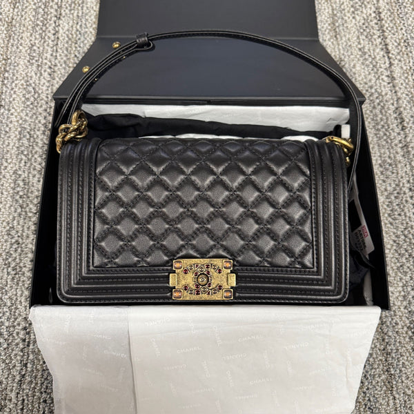 Chanel Quilted Black Leather Boy Bag Aged GHW Special Edition