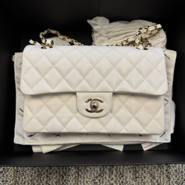 CHANEL Caviar Quilted Small Double Flap White