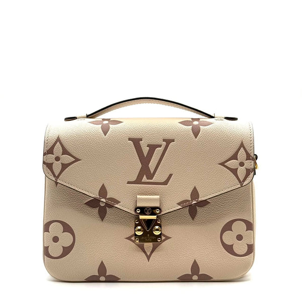 Louis Vuitton Monogram Empreinte Pochette Métis Beige Leather Satchel Bag With Gold Hardware