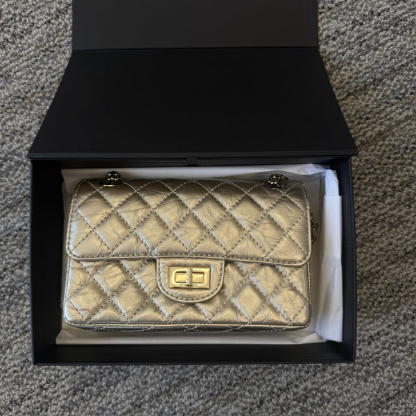 Chanel Quilted Metallic Gold Leather Mini Flap Bag With Chain Strap