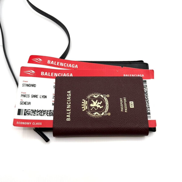 Test Product_Balenciaga Leather Passport Holder & Travel Wallet In Burgundy & Black