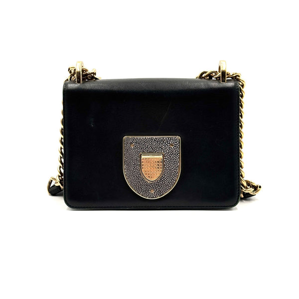 Christian Dior Black Leather Diorama club Flap Bag