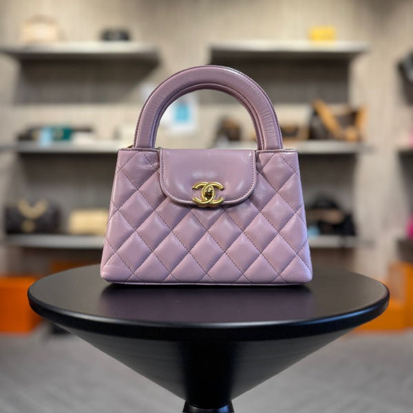 Chanel Shiny Aged Calfskin Quilted Nano Kelly Shopper Lilac