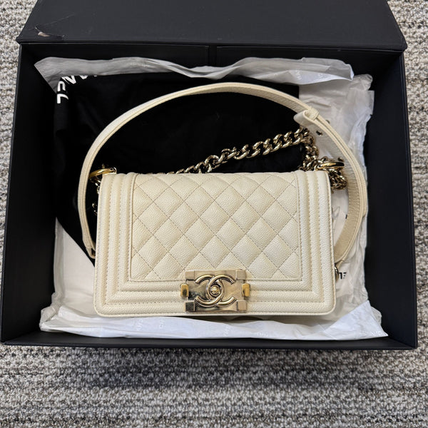 Chanel Caviar Quilted Small Boy Flap White